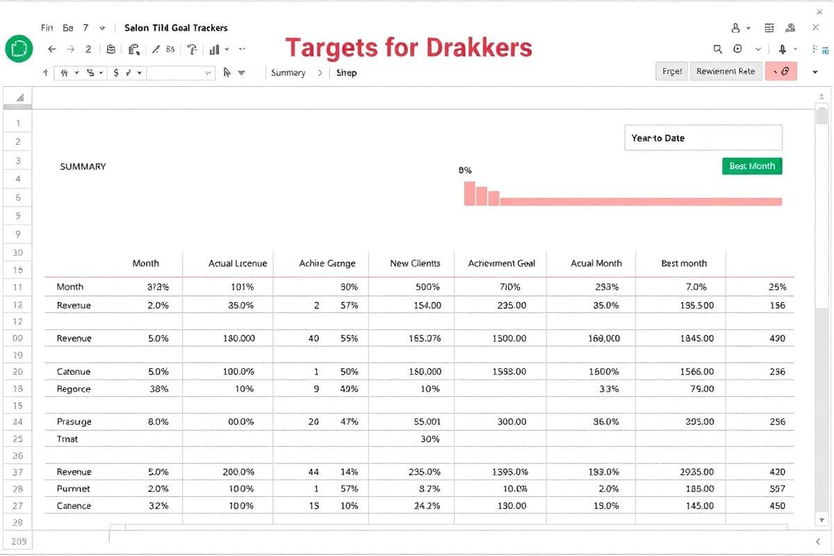 Target & Goal Achievement Tracker Excel dashboard preview for salon owners
